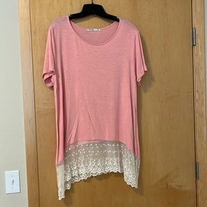 Women’s pink layered shirt with lace hem - size XL